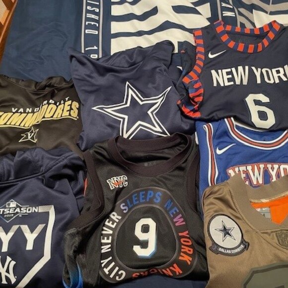Sports apparel (Knicks, Yankees, Cowboys, Vanderbilt)
